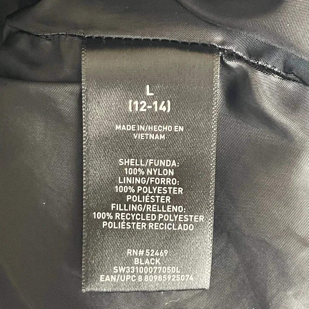 Swiss Tech Girl's Black Quilted Full Zip Hooded Winter Puffer Vest Size L 12-14